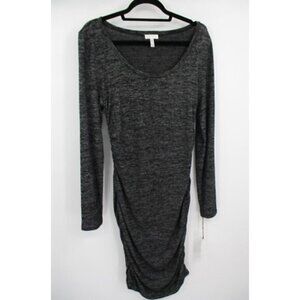 Leith Womens Size XL Ruched Dress Long Sleeve Gray Dark Charcoal Ladies Knit